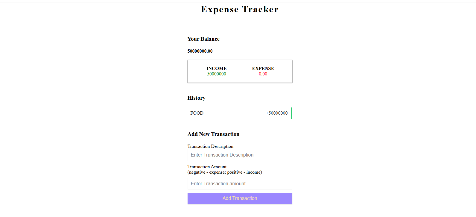 Expense tracker application screenshot